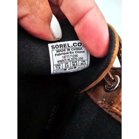 Sorel Lexie Boots Women's Brown Gray Leather Hidden Wedge Lace Up Lug Booties7.5 - Picture 8 of 10